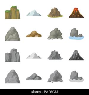 Massi, una montagna tondeggiante, rocce in mare. Montagne di diversi set di icone di raccolta in cartoon,monocromatico vettore stile simbolo illustrazione stock Illustrazione Vettoriale