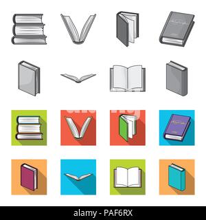 Vari tipi di libri. Libri set di icone di raccolta in monocromia,stile piatto simbolo vettore illustrazione stock . Illustrazione Vettoriale