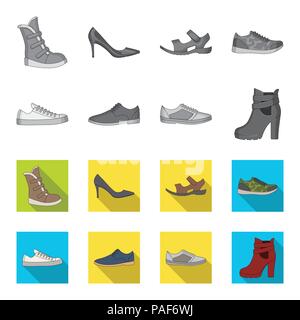 Un set di icone su una vasta gamma di scarpe.scarpe diverse unica icona in monocromia,stile piatto simbolo vettore illustrazione stock. Illustrazione Vettoriale