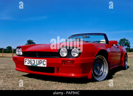 Il Lister Jaguar XJS Le Mans Sport Cabriolet 7.0 litri V12. Fotografato in un inglese un ambiente rurale con il profondo blu del cielo estivo. c.1989 Foto Stock