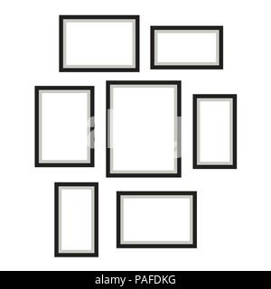 Photo Frame modello set vettore appeso alla parete. Illustrazione Vettoriale