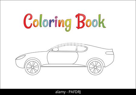Fumetti auto racing sfondo illustrazione vettoriale pagina da colorare per i bambini. Il traffico di auto e velocità. Automobile racing car. Illustrazione Vettoriale