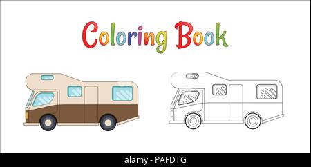 Camping car concetto vettoriale, pagine da colorare per bambini illustrazione vettoriale EPS 10. Illustrazione Vettoriale
