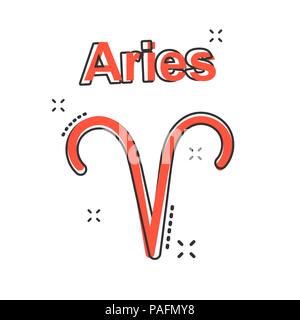 Vector cartoon aries zodiac icona in stile fumetto. Il segno astrologico illustrazione pittogramma. Oroscopo ariete business effetto splash concept. Illustrazione Vettoriale