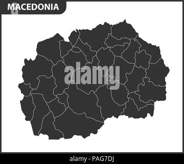 La mappa dettagliata di Macedonia con regioni o stato. Divisione amministrativa. Illustrazione Vettoriale