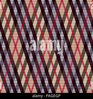 Seamless pattern rombica con rosso, magenta, kaki e Grigio linee sullo sfondo beige, vettore come un tessuto texture Illustrazione Vettoriale