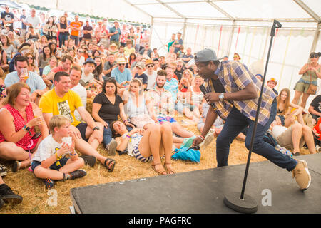 Kent, Regno Unito. 21 Luglio, 2018. 21 Luglio 2018 - Vicari Picnic - Festival di Musica Performance giorno 2 nella tenda di commedia - artista Stephen K Amos Glamourstock Credito Credito: glamourstock/Alamy Live News Foto Stock