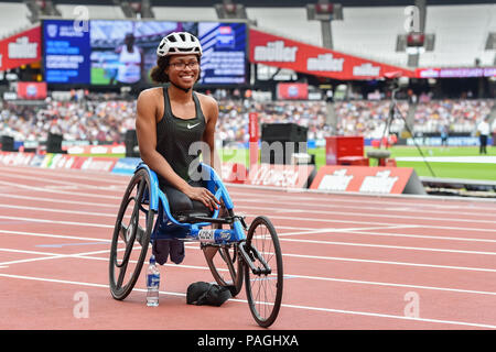 Londra, Regno Unito. Il 22 luglio 2018. Kare Adenegan (GBR) dopo la donna T34 100m gara in sedia a rotelle durante il 2018 IAAF Diamond League - Muller anniversario giochi a Londra Stadium di Domenica, 22 luglio 2018. Londra, Inghilterra. Credito: Taka G Wu Credito: Taka Wu/Alamy Live News Foto Stock