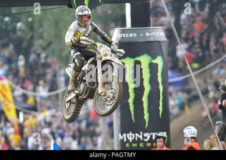 Loket, Repubblica Ceca. 22 Luglio, 2018. Gran Premio della Repubblica ceca, un campionato del mondo motocross evento, è stato tenuto in Loket, Repubblica Ceca, domenica 22 luglio, 2018. Thomas Covington (USA) compete in gara. Credito: Miroslav Chaloupka/CTK foto/Alamy Live News Foto Stock