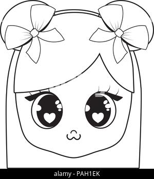 Kawaii Cute girl face icona su sfondo bianco, illustrazione vettoriale Illustrazione Vettoriale