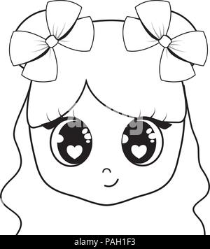 Kawaii Cute girl face icona su sfondo bianco, illustrazione vettoriale Illustrazione Vettoriale