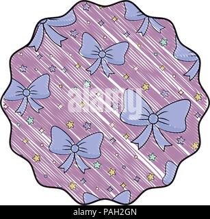 Cornice circolare con fiocchi decorativi e stelle pattern su sfondo bianco, illustrazione vettoriale Illustrazione Vettoriale