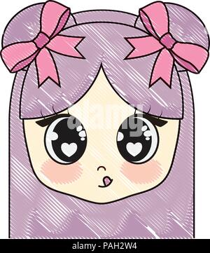 Kawaii Cute girl face icona su sfondo bianco, illustrazione vettoriale Illustrazione Vettoriale