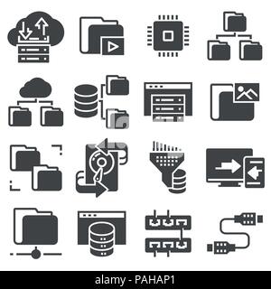 Set di gestione dati vettore relative icone grigie Illustrazione Vettoriale