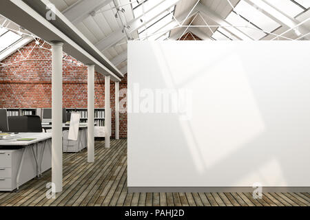 Ufficio vuoto interno loft con parete vuota. 3d illustrazione Foto Stock