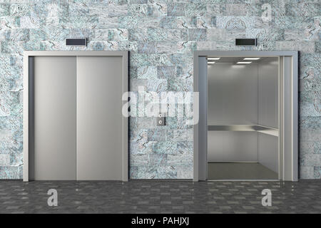 Ascensore con aperto e chiuso le porte. 3d illustrazione Foto Stock
