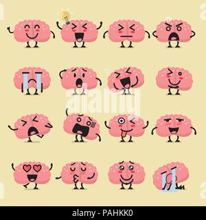 Il carattere del cervello gli Emoji set. Funny cartoon emoticon Illustrazione Vettoriale