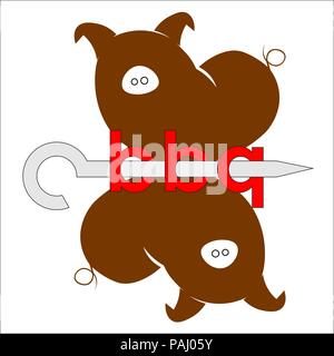 Barbeque iscrizione con salsicce in forma di suini logo minimalista Illustrazione Vettoriale