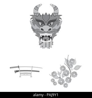 Paese Giappone icone monocromatiche in set di raccolta per design.Il Giappone e landmark simbolo vettore illustrazione stock. Illustrazione Vettoriale