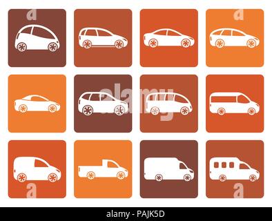 Appartamento diversi tipi di vetture icone - Vettore icona impostare Illustrazione Vettoriale