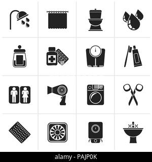 Bagno di colore nero e la cura personale icone- vector icon set 2 Illustrazione Vettoriale