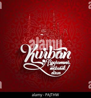 Kurban bayramininiz mubarek olsun. Traduzione dal turco: Felice Festa del sacrificio. Illustrazione Vettoriale