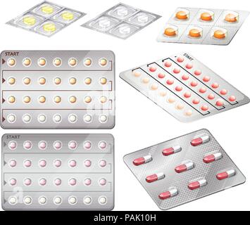Un insieme di controllo delle nascite pillole illustrazione Illustrazione Vettoriale