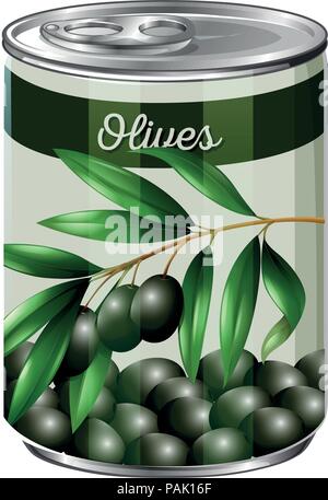 Una lattina di olive nere illustrazione Illustrazione Vettoriale