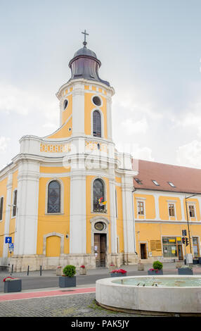 A Cluj Napoca, Romania - 24 luglio 2015: Minori Conventuali' Cattedrale in città Cluj-Npoca Transilvania regione della Romania sulla Eroilor (eroi) Boulevard in una ba Foto Stock