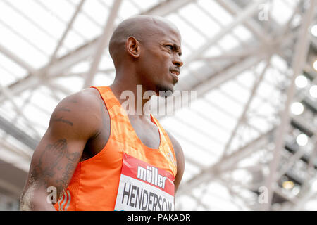 Londra, Regno Unito. Il 22 luglio 2018. Il campione olimpico di Jeff Henderson (USA) finito quinto (8.20m) nel salto in lungo al Muller anniversario giochi presso la London Stadium, Londra, grande Britiain, il 22 luglio 2018. Credito: Andrew Torba/Alamy Live News Foto Stock