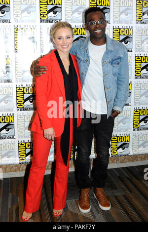 San Diego, Stati Uniti d'America. 21 Luglio, 2018. Kristen Bell e William Jackson Harper al Photocall per la NBC SERIE TV "Il buon posto' presso il San Diego Comic-Con 2018 Internazionale presso l'Hilton Bayfront Hotel. San Diego, 21.07.2018 | Utilizzo di credito in tutto il mondo: dpa/Alamy Live News Foto Stock