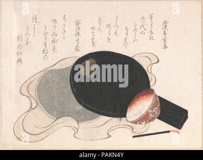 Specchio con coperchio, vaschetta e spazzola per Rouge. Artista: Yukeisha (giapponese, XVIII - XIX secolo). Cultura: il Giappone. Dimensioni: 5 3/8 x 7 1/16 in. (13,7 x 17,9 cm). Museo: Metropolitan Museum of Art di New York, Stati Uniti d'America. Foto Stock