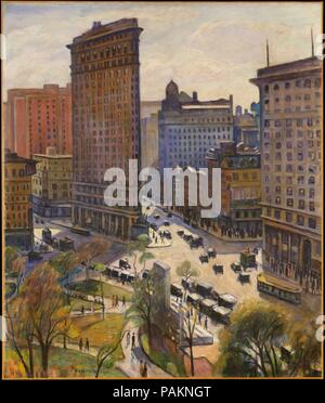 Il Flatiron Building. Artista: Samuel Halpert (American, Bialystok, Russia 1884-1930 Detroit, Michigan). Dimensioni: 40 x 34 in. (101,6 x 86,4 cm). Data: 1919. Halpert studiato con Robert Henri nel 1912 alla progressiva Ferrer Center su New York del Lower East Side (George soffietto è stato anche sulla facoltà). Egli è diventato attivo in varie organizzazioni modernista, comprese le società di artisti indipendenti e Whitney Studio Club. Questa pittura dinamica di New York quartiere Flatiron, sul bordo del Madison Square Park, è rappresentativo del suo più naturalistico di lavoro dalla tarda adolescenza. Y Foto Stock