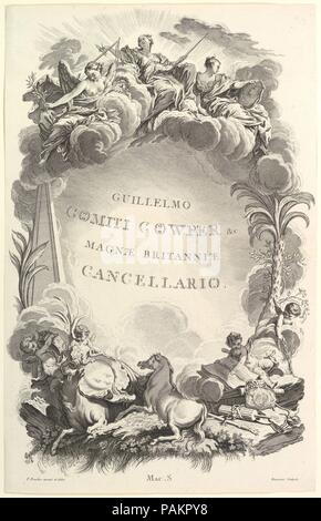 Frontispice pour le "Tombeau du comte William Cowper' (frontespizio dalla tomba di William Cowper'), da Tombeaux des Princes, des Grands Capitaines et autres Hommes illustres (tombe dei Principi, grandi capitani e altri uomini illustri). Artista: Dopo François Boucher (francese, Parigi 1703-1770 Parigi); Nicolas Dauphin de Beauvais (francese, Parigi Parigi 1687-1763). Autore: Eugene MacSwiny. Dimensioni: foglio: 25 11/16 x 16 7/16 in. (65,2 x 41,8 cm). Serie/Portfolio: Tombeaux des Princes, des Grands Capitaines et autres Hommes illustres qui ont fleuri dans la Grande Bretagne vers la fin du XVI Foto Stock