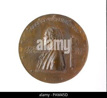 George Washington inaugurale medaglia del centenario. Artista: Augustus Saint-Gaudens (American, Dublino 1848-1907 Cornish, New Hampshire); modellata da Philip Martiny (1858-1927). Dimensioni: diam. 4 1/2 in. (11,4 cm). Data: 1889. In inverno 1888-89 Saint Gaudens ha ricevuto la sua prima ufficiale medallic commissione, dalla commissione per l'arte e la mostra di Washington la celebrazione del centenario. La medaglia è stata quella di essere un souvenir ufficiale per il centenario di George Washington giuramento come primo presidente degli Stati Uniti il 30 aprile 1789 a New York la Federal Hall. Sebbene egli ha progettato la medaglia, Foto Stock