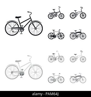 I bambini in bicicletta e altri tipi.biciclette diversi set di icone di raccolta in nero,monochrom stile simbolo vettore illustrazione stock . Illustrazione Vettoriale