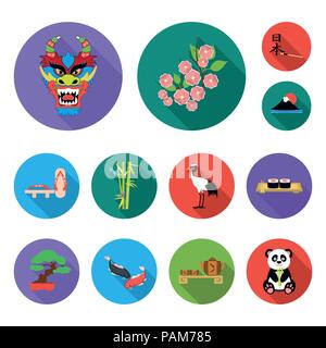 Paese Giappone icone piatta in set di raccolta per design.Il Giappone e landmark simbolo vettore illustrazione stock. Illustrazione Vettoriale