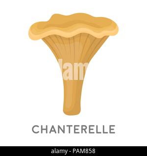 Icona Chanterelle in stile cartoon isolati su sfondo bianco. Simbolo di funghi illustrazione vettoriale. Illustrazione Vettoriale