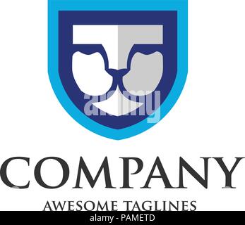 Creative semplice protezione Lion vettore logo premium del modello di progettazione Illustrazione Vettoriale