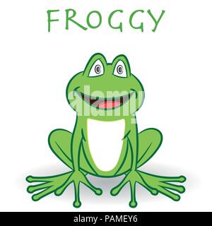 Un verde sorridenti frog è seduto, isolato su sfondo bianco - Cartoon illustrazione vettoriale. Illustrazione Vettoriale