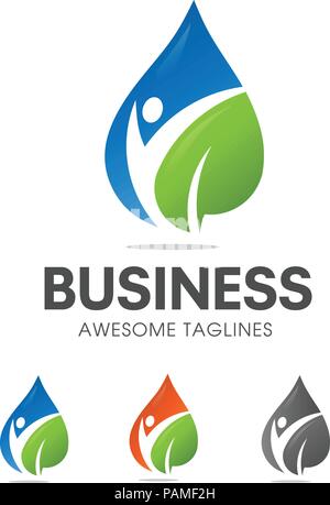 Organico creative della salute alimentare Nutrizione e dietetica logo concetto vettoriale, acqua blu e verde foglia con la forma della figura umana Illustrazione Vettoriale