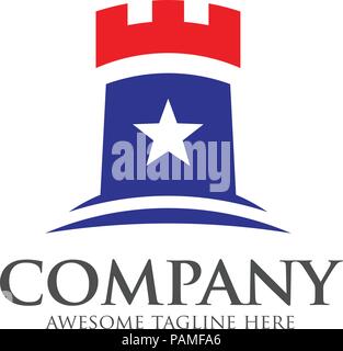 Castello di logo vettoriale concetto nella piana di design di stile, Abstract torre del castello e star illustrazione vettoriale Illustrazione Vettoriale