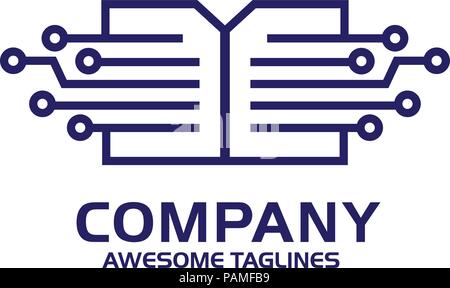 Moderno ed elegante stampa digitale, digital document, libro digitale, tech book logo concetto vettoriale Illustrazione Vettoriale