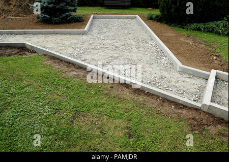 La terra e la terra, costruzione, marciapiede, nuovo, giardino, verde, ordine, bellezza, Foto Stock