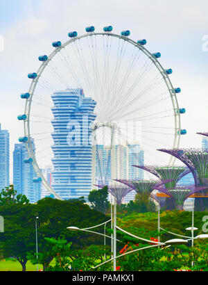 SINGAPORE - Feb 16, 2017: Vista di alberi in giardino dalla baia e il Singapore Flyer Foto Stock