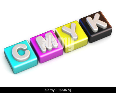 I colori CMYK cubo 3D render illustrazione isolati su sfondo bianco Foto Stock