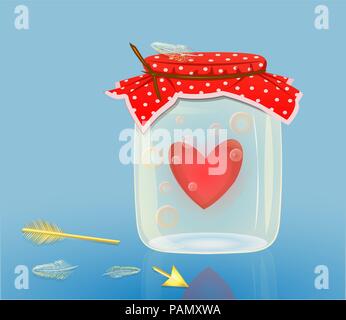 Foto di Valentin giorno,cuore dietro il vetro,cartolina romantica,biglietto di auguri per gli amanti, Illustrazione Vettoriale