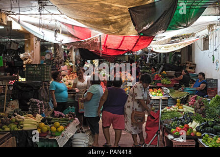 Bancarelle di frutta e verdura al Mercado direttore (Pedro Sainz de Baranda) in Campeche, Messico. Foto Stock