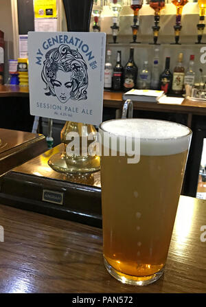 My Generation Beer Co, Session pale Ale IPA, bar PUMP, Bellhouse, GYCA, Grappenhall, Inghilterra nord-occidentale, Foto Stock