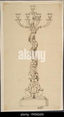 Design per un candelabro. Artista: Anonimo, francese del XIX secolo. Dimensioni: foglio: 9 5/8 x 5 1/16 in. (24,4 x 12,8 cm). Data: del XIX secolo. Museo: Metropolitan Museum of Art di New York, Stati Uniti d'America. Foto Stock